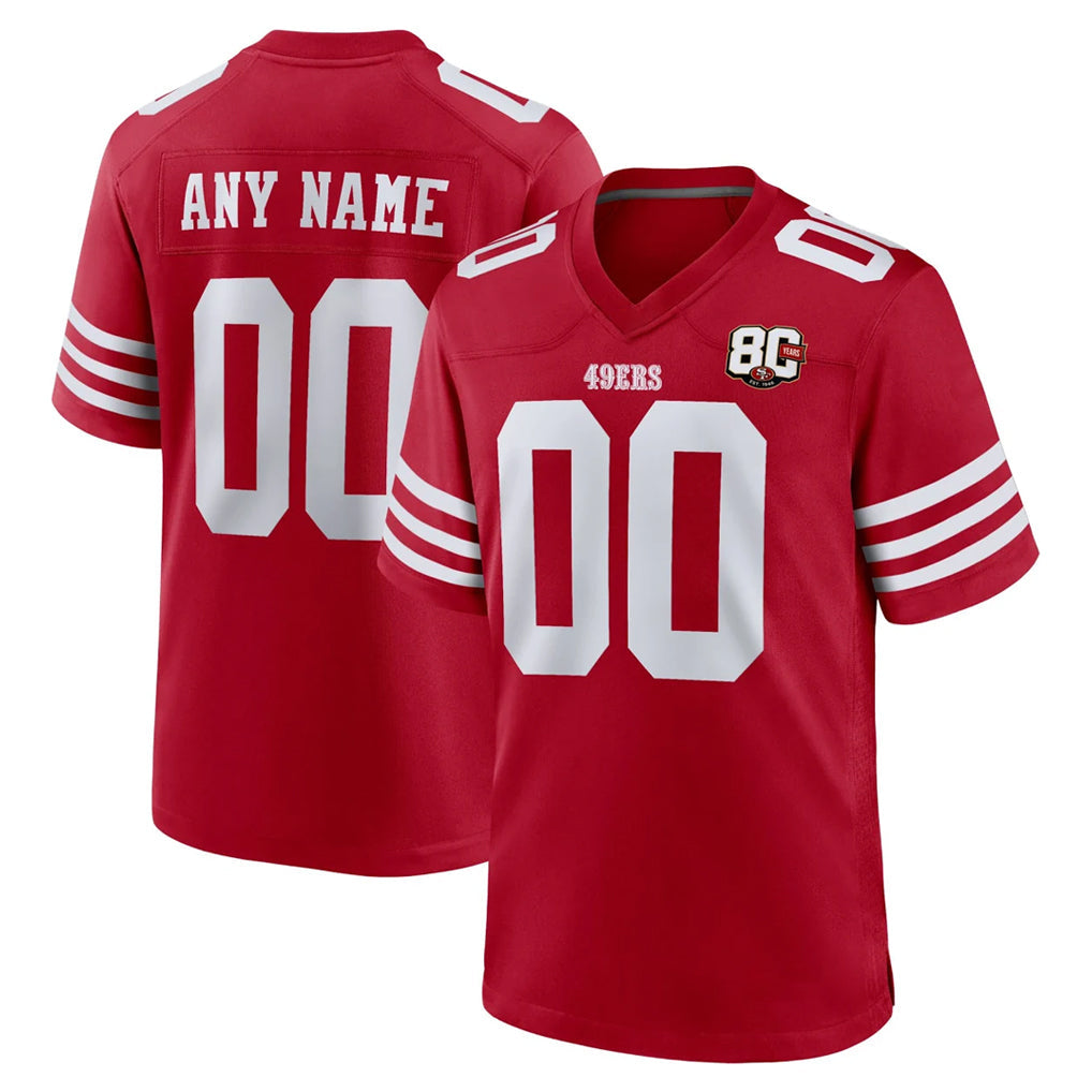 Tlead Custom SF.49ers Red 80th Game Home Any Name & Numbers Stitched Jerseys