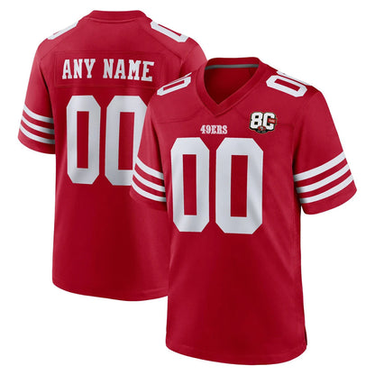 Tlead Custom SF.49ers Red 80th Game Home Any Name & Numbers Stitched Jerseys