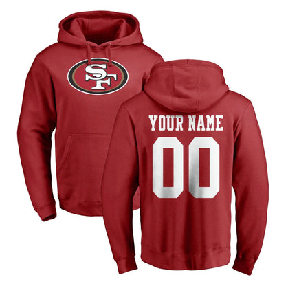 Tlead Custom SF.49ers Red LOGO Pullover Hoodies Home Game Any Name & Numbers Stitched Jerseys