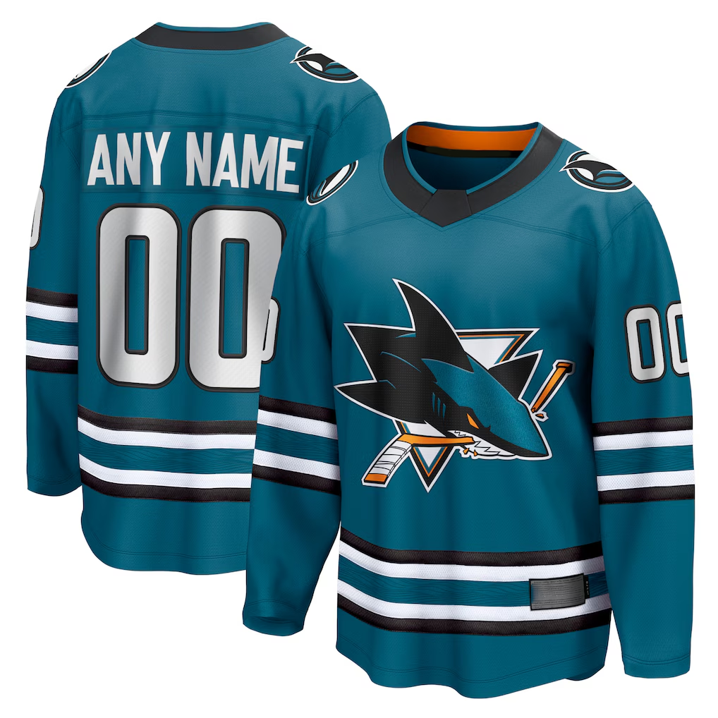 Tlead Custom S.Jose Sharks Teal Home Breakaway Jerseys