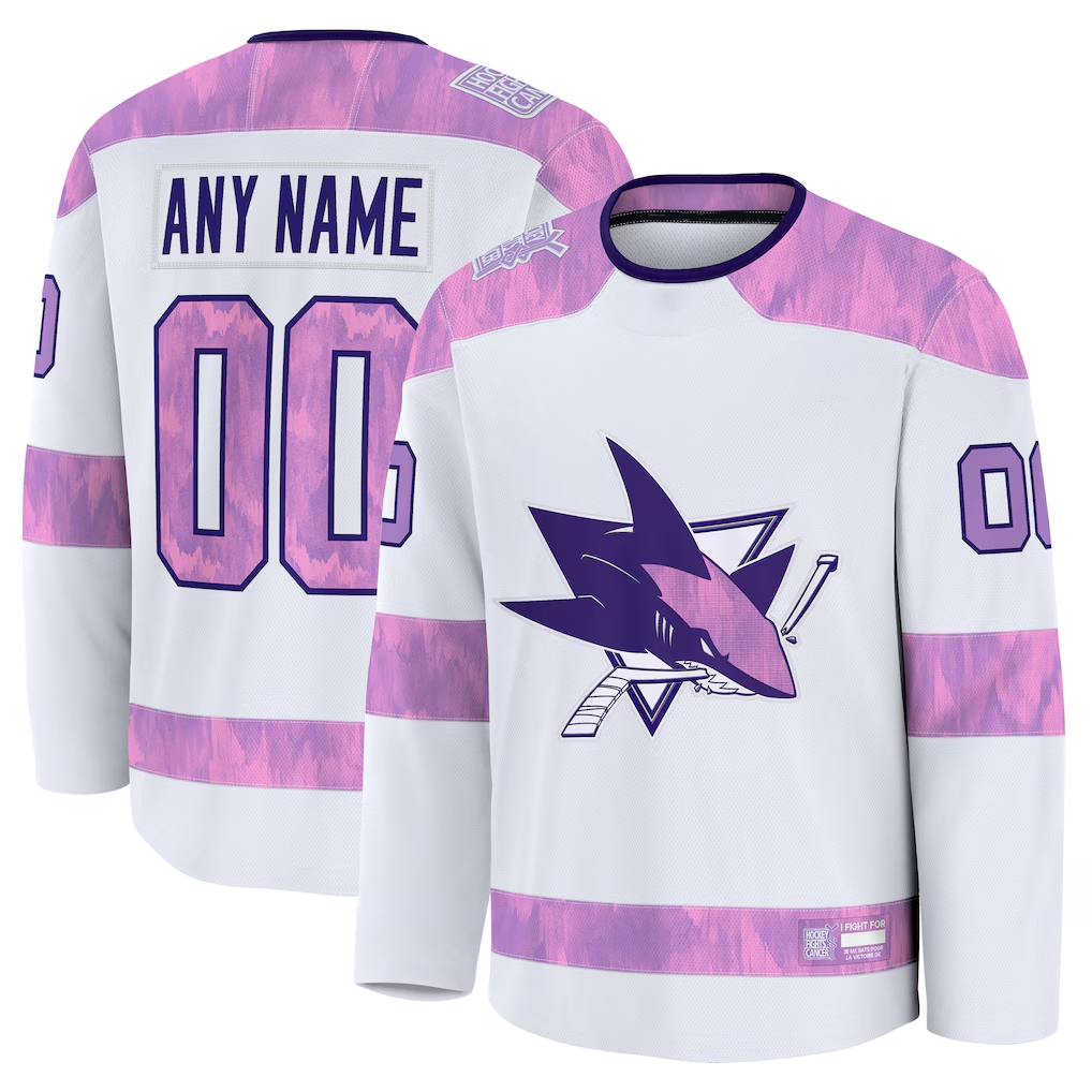 Tlead Custom S.Jose Sharks White 2024 Hockey Fights Cancer Practice Jerseys