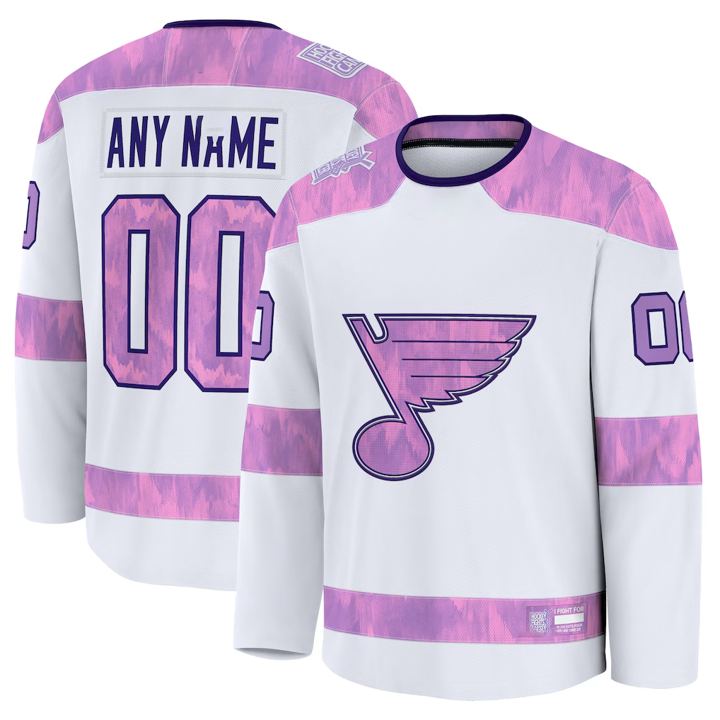 Tlead Custom St.L.Blues White 2024 Hockey Fights Cancer Practice Jerseys