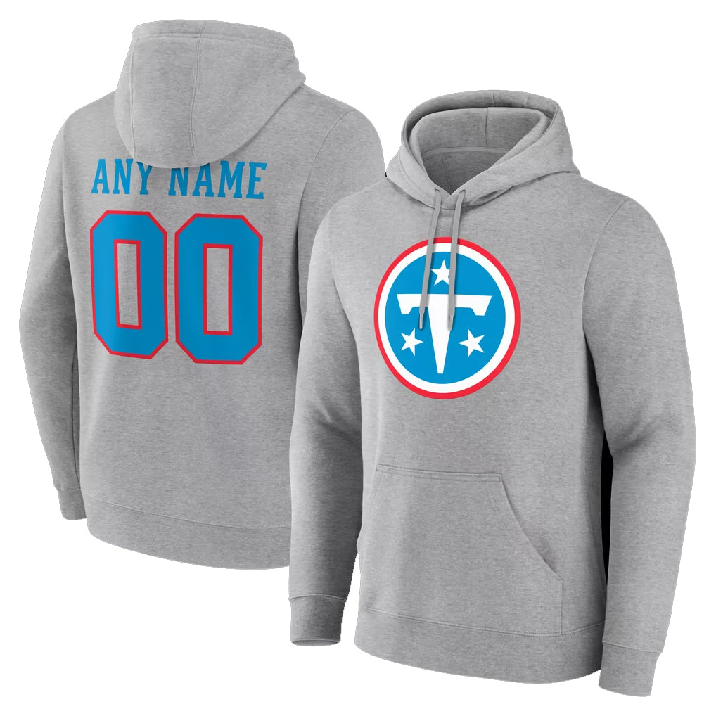 Tlead Custom T.Titans Light Gray LOGO Pullover Hoodies Home Game Any Name & Numbers Stitched Jerseys