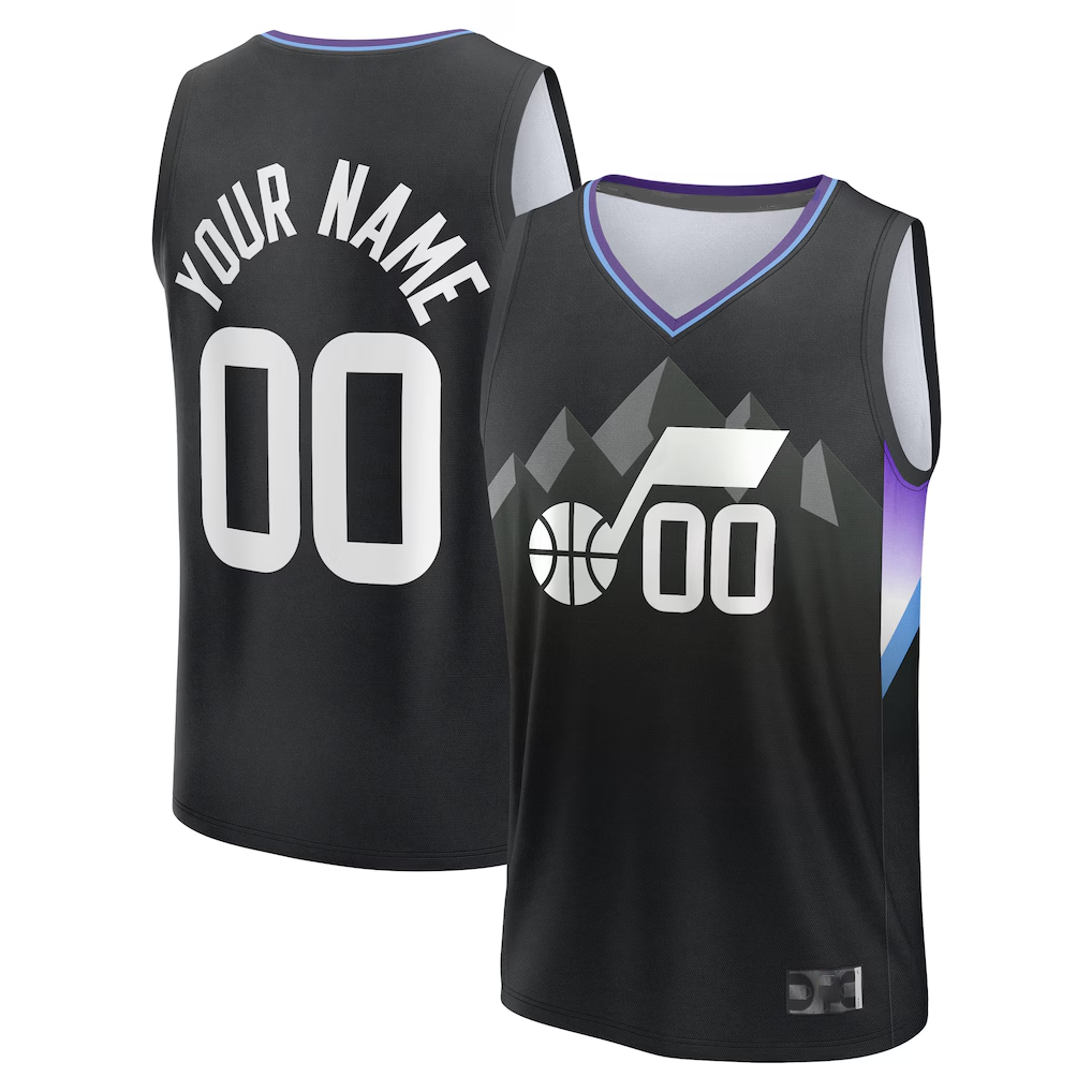 Tlead Custom U.Jazz Fanatics Black Fast Break Jerseys - Statement Editio