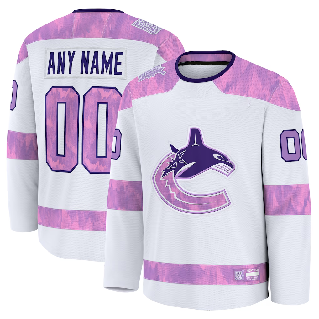 Tlead Custom V.Canucks White 2024 Hockey Fights Cancer Practice Jerseys