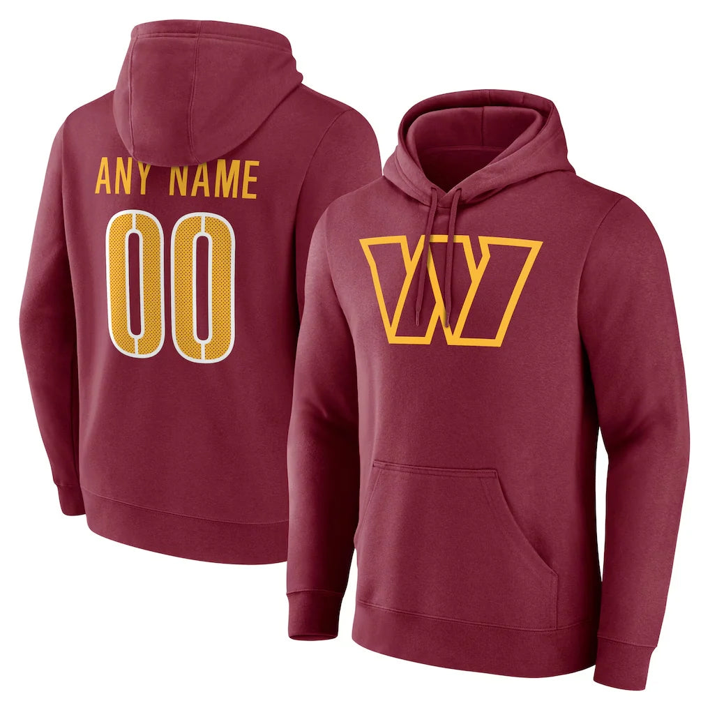 Tlead Custom W.Commanders Burgundy LOGO Pullover Hoodies Game Any Name & Numbers Stitched Jerseys