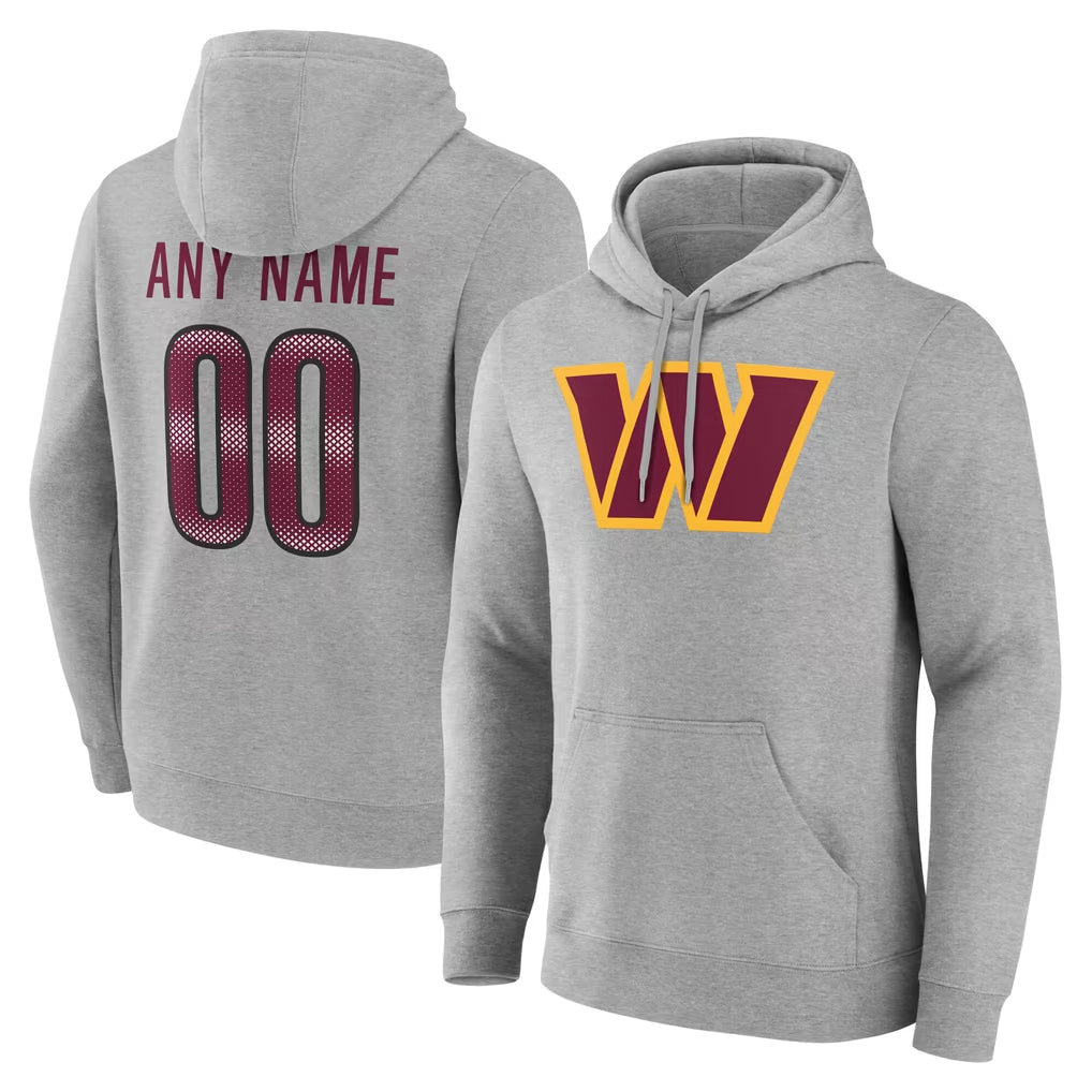 Tlead Custom W.Commanders Gray LOGO Pullover Hoodies Game Any Name & Numbers Stitched Jerseys