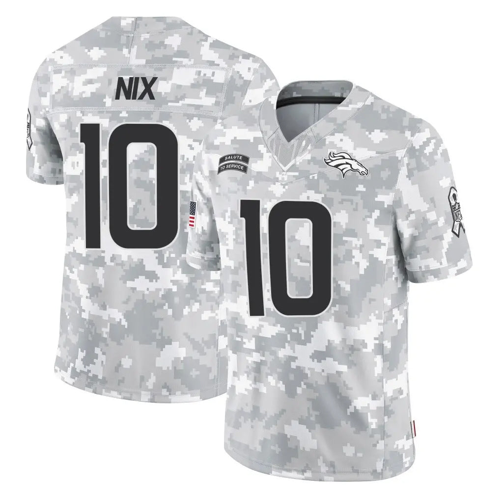 Tlead D.Broncos #10 Bo Nix Player Arctic Camo Salute To Service Limited Stitched Jerseys