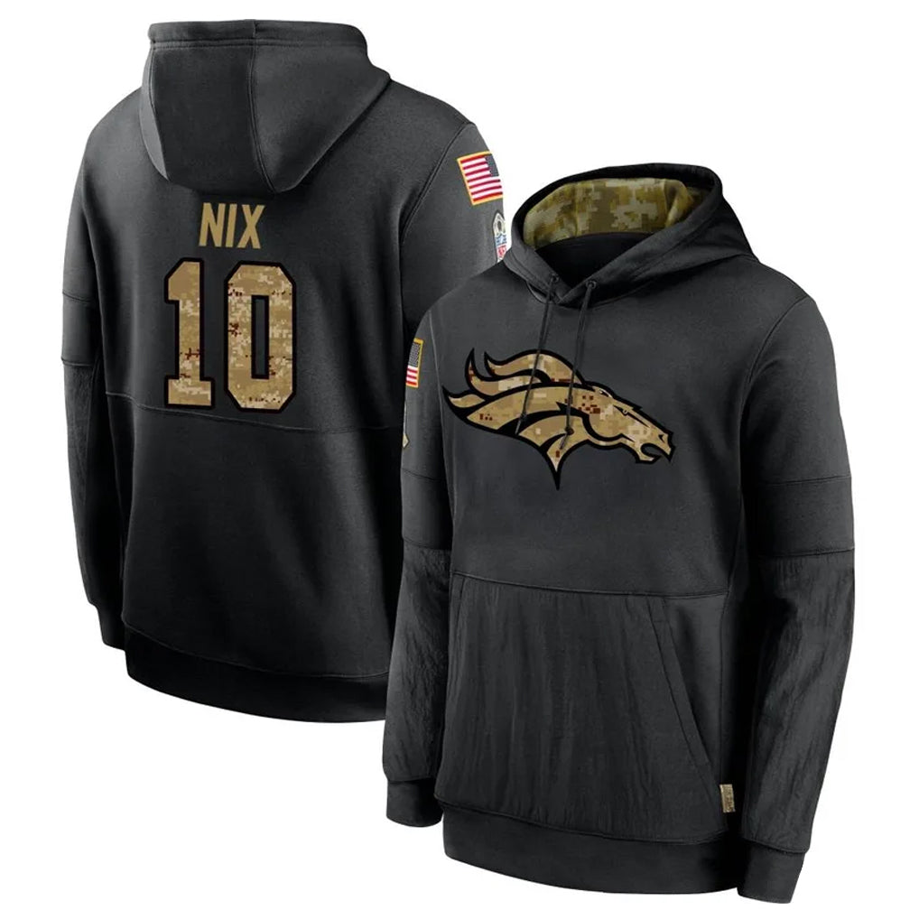 Tlead D.Broncos #10 Bo Nix Player Black Salute to Service Pullover Hoodies Limited Stitched Jerseys