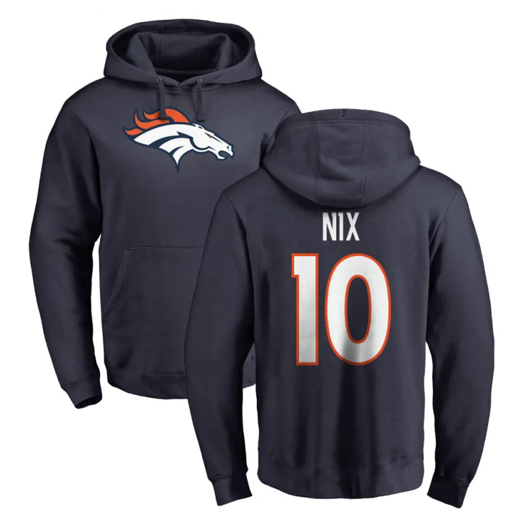 Tlead D.Broncos #10 Bo Nix Player Navy Pullover Hoodie Limited Stitched Jerseys