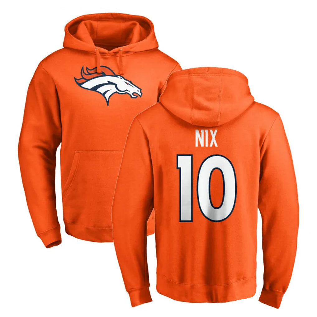 Tlead D.Broncos #10 Bo Nix Player Orange Pullover Hoodie Limited Stitched Jerseys