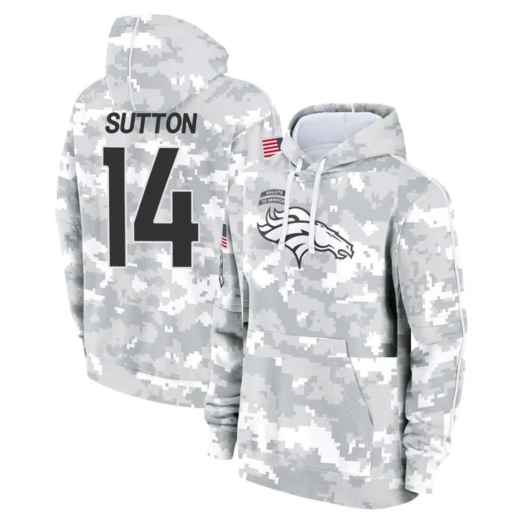 Tlead D.Broncos #14 Courtland Sutton Player Arctic Camo Salute to Service Hoodies Limited Game Stitched Jerseys