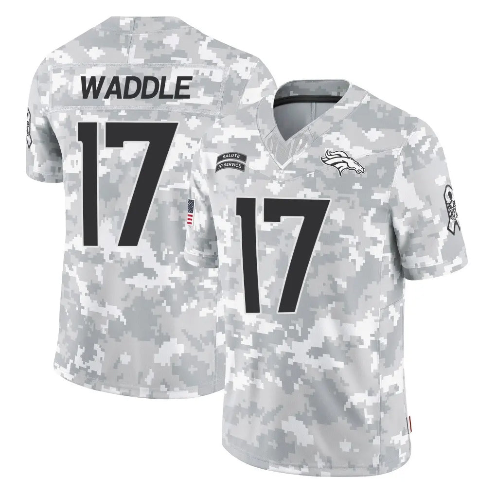 Tlead D.Broncos #17 Jaylen Waddle Player Arctic Camo Salute To Service Limited Stitched Jerseys