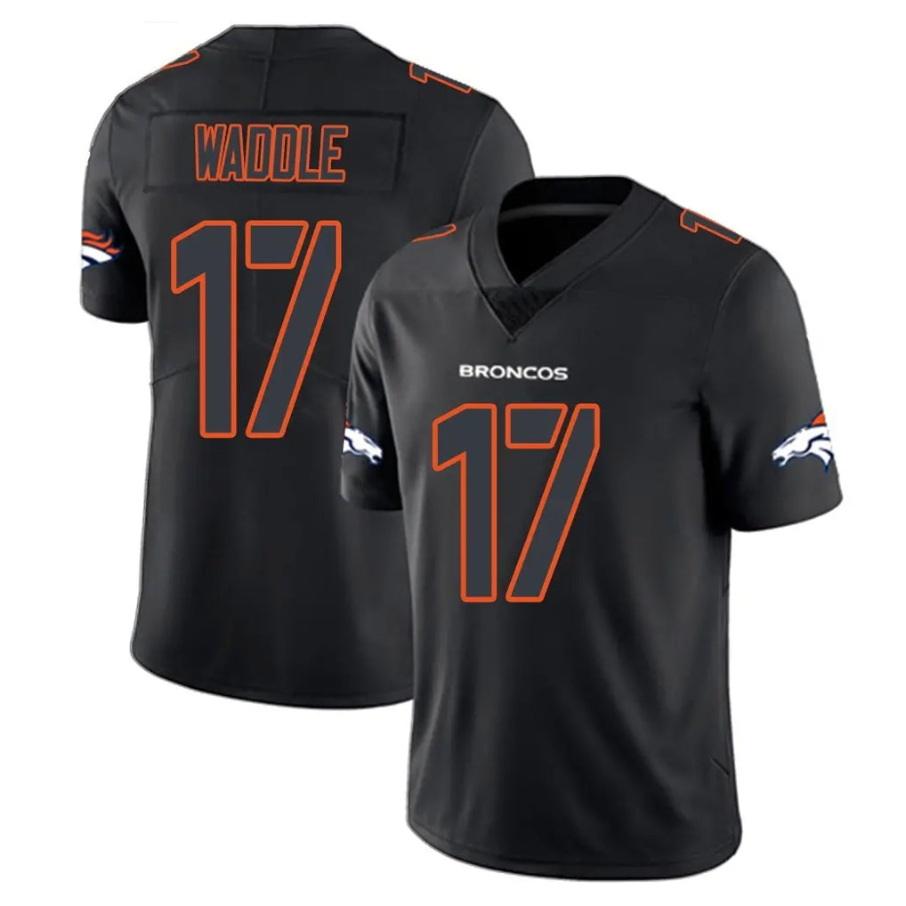 Tlead D.Broncos #17 Jaylen Waddle Player Black Impact Limited Game Stitched Jerseys