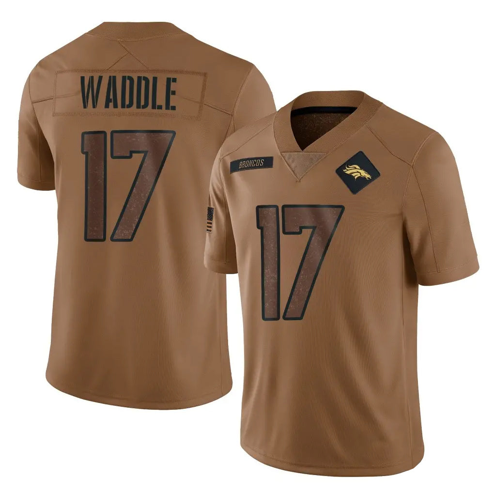 Tlead D.Broncos #17 Jaylen Waddle Player Brown Salute To Service Limited Stitched Jerseys