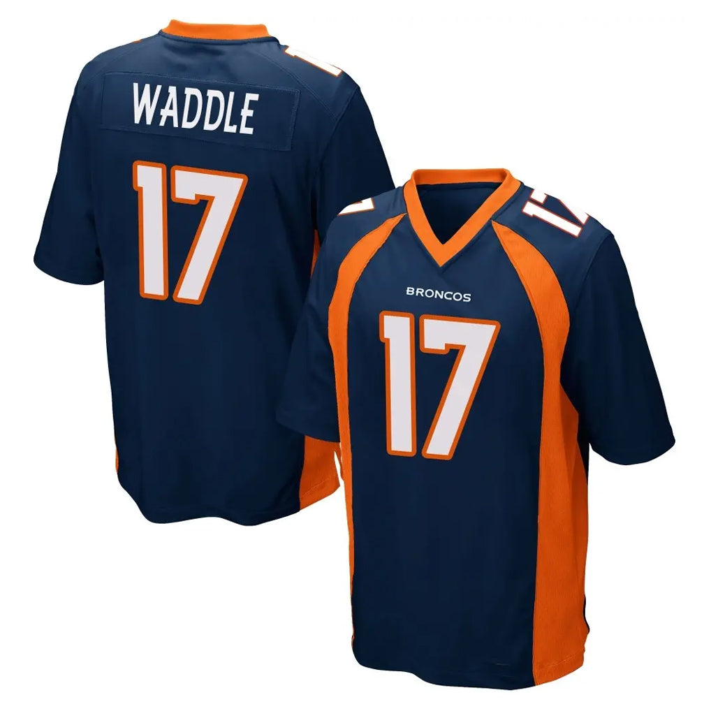 Tlead D.Broncos #17 Jaylen Waddle Player Navy Game Stitched Jerseys