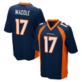 Tlead D.Broncos #17 Jaylen Waddle Player Navy Game Stitched Jerseys