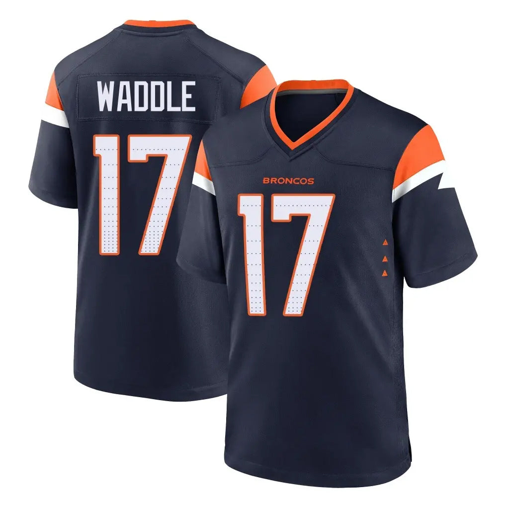 Tlead D.Broncos #17 Jaylen Waddle Player Navy Home Game Stitched Jerseys