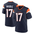 Tlead D.Broncos #17 Jaylen Waddle Player Navy Home Game Stitched Jerseys