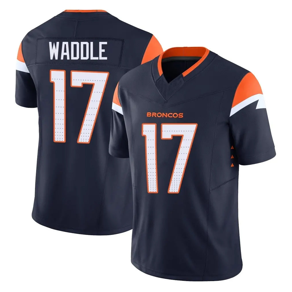 Tlead D.Broncos #17 Jaylen Waddle Player Navy Limited Vapor F.U.S.E. Home Game Stitched Jerseys