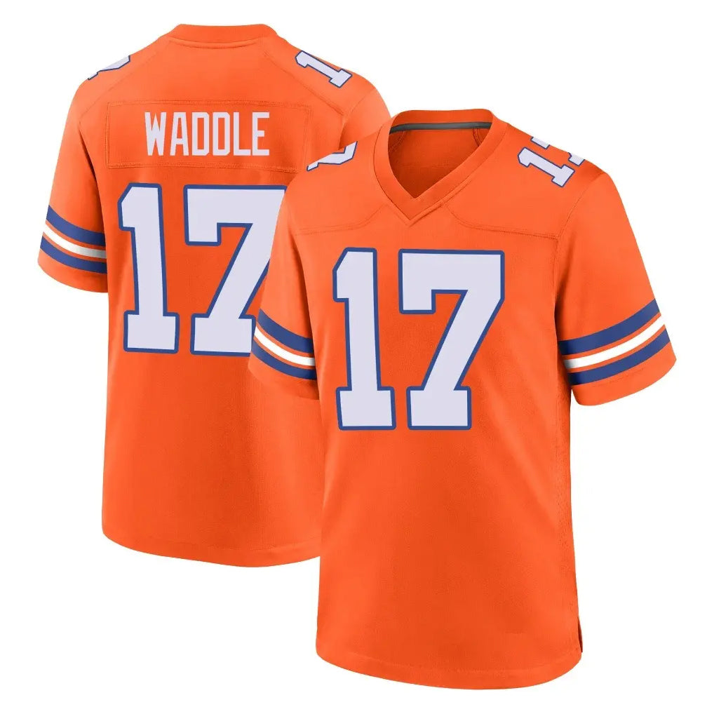 Tlead D.Broncos #17 Jaylen Waddle Player Orange Alternate Collection Throwback Game Stitched Jerseys