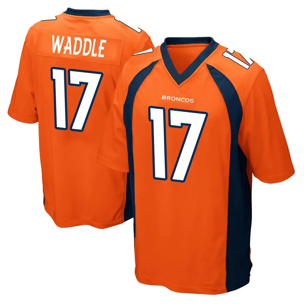 Tlead D.Broncos #17 Jaylen Waddle Player Orange Color Home Game Stitched Jerseys