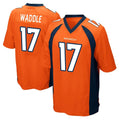Tlead D.Broncos #17 Jaylen Waddle Player Orange Color Home Game Stitched Jerseys