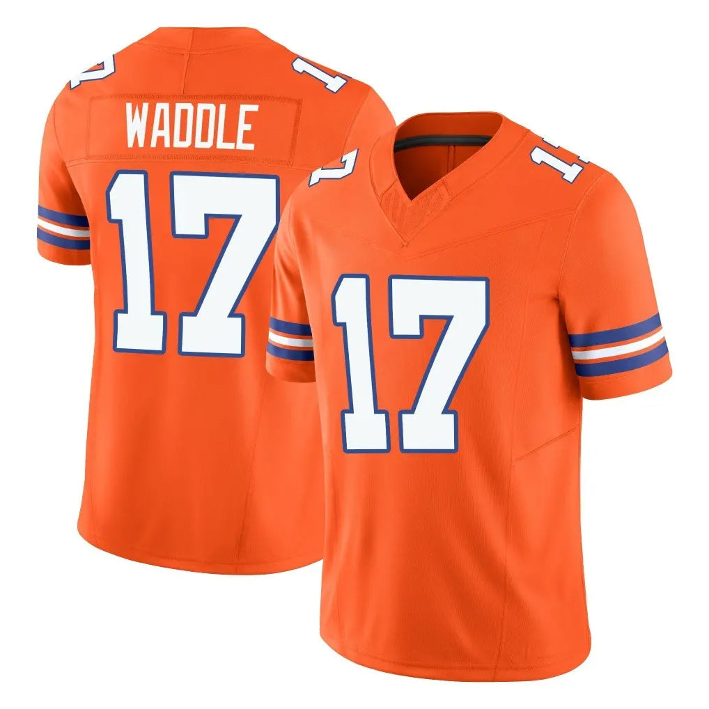 Tlead D.Broncos #17 Jaylen Waddle Player Orange Limited Alternate Vapor F.U.S.E. Throwback Game Stitched Jerseys