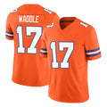 Tlead D.Broncos #17 Jaylen Waddle Player Orange Limited Alternate Vapor F.U.S.E. Throwback Game Stitched Jerseys