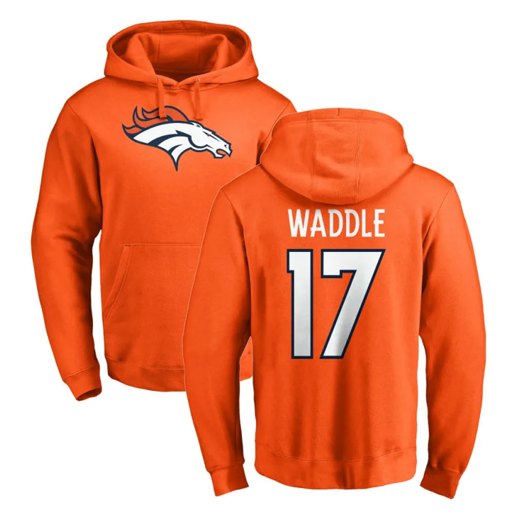 Tlead D.Broncos #17 Jaylen Waddle Player Orange Pullover Hoodie Limited Stitched Jerseys
