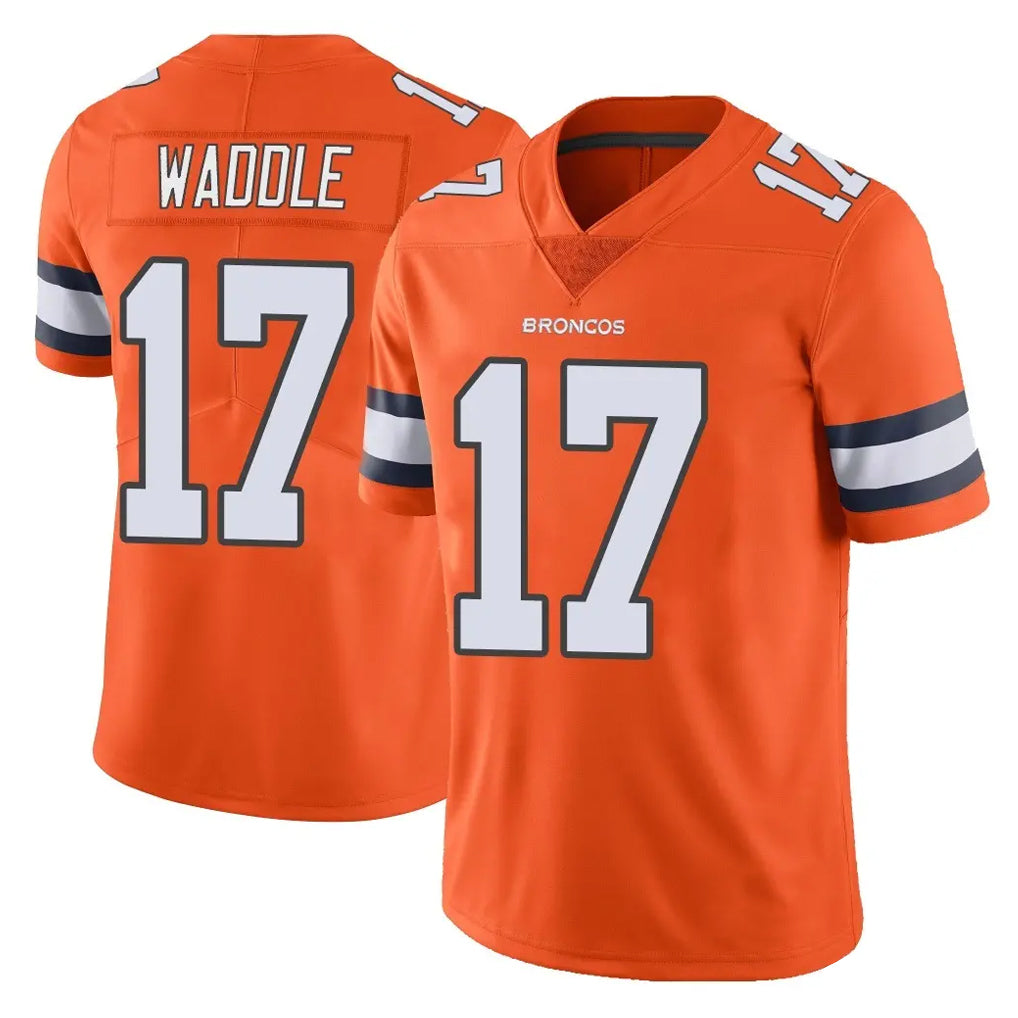 Tlead D.Broncos #17 Jaylen Waddle Player Orange Vapor Untouchable Limited Home Game Stitched Jerseys