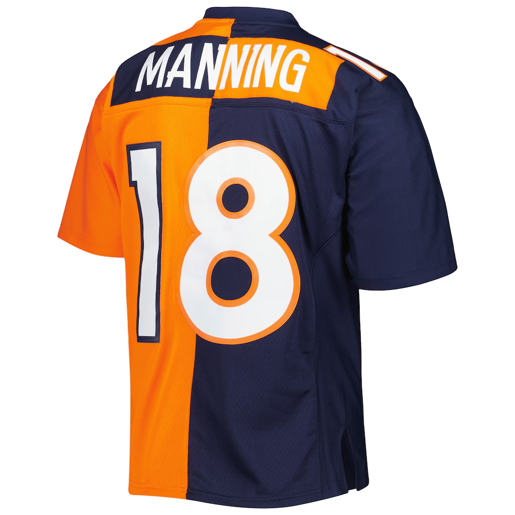 Tlead D.Broncos #18 Peyton Manning Mitchell & Ness NavyOrange 2015 Split Legacy Replica  Stitched Puhic Jersey