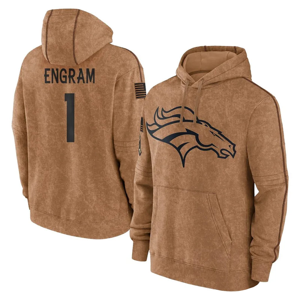 Tlead D.Broncos #1 Evan Engram Player Brown Salute to Service Hoodies Limited Game Stitched Jerseys