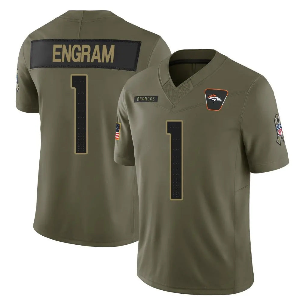 Tlead D.Broncos #1 Evan Engram Player Olive 2025 Salute To Service Limited Home Game Stitched Jerseys