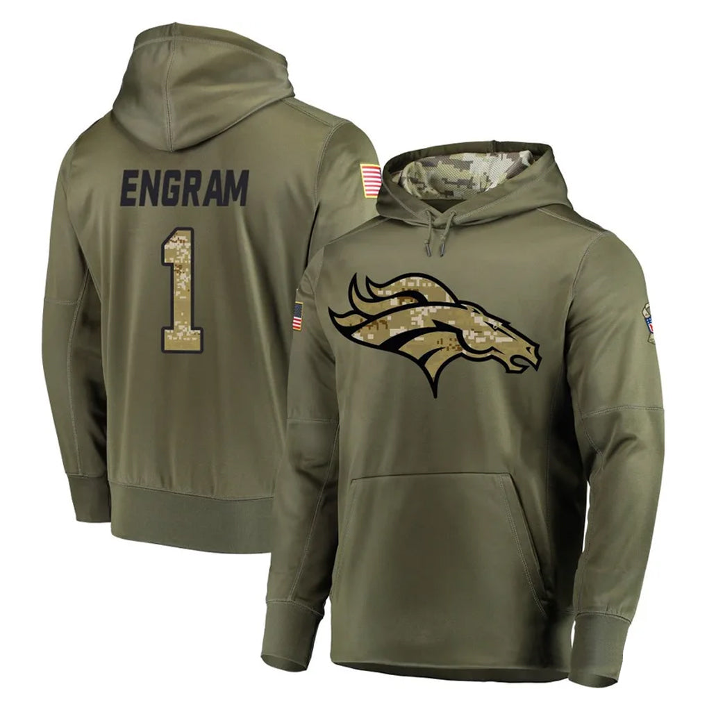 Tlead D.Broncos #1 Evan Engram Player Olive Salute to Service Pullover Hoodies Home Game Stitched Jerseys