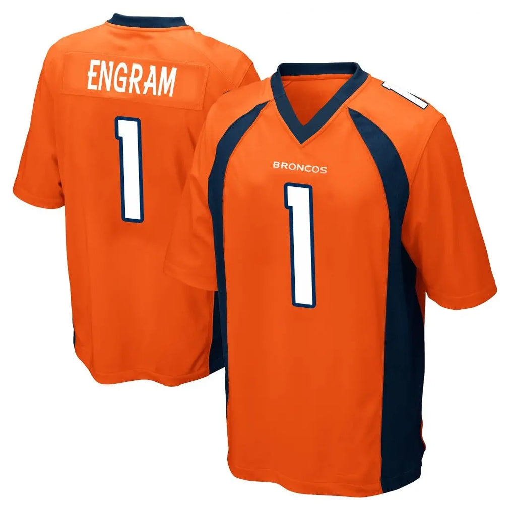 Tlead D.Broncos #1 Evan Engram Player Orange Color Home Game Stitched Jerseys