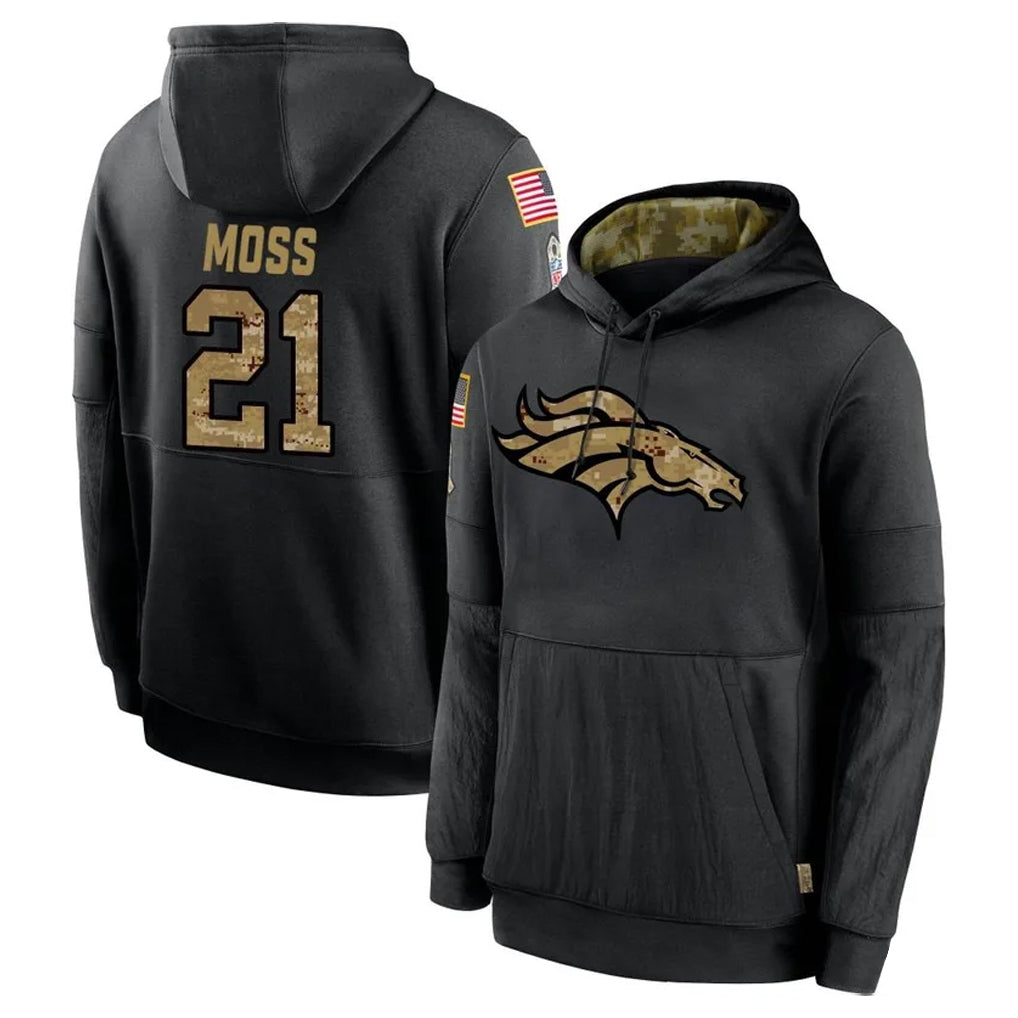 Tlead D.Broncos #21 Riley Moss Player Black Salute to Service Pullover Hoodies Limited Stitched Jerseys