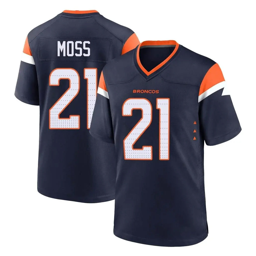 Tlead D.Broncos #21 Riley Moss Player Navy Home Game Stitched Jerseys