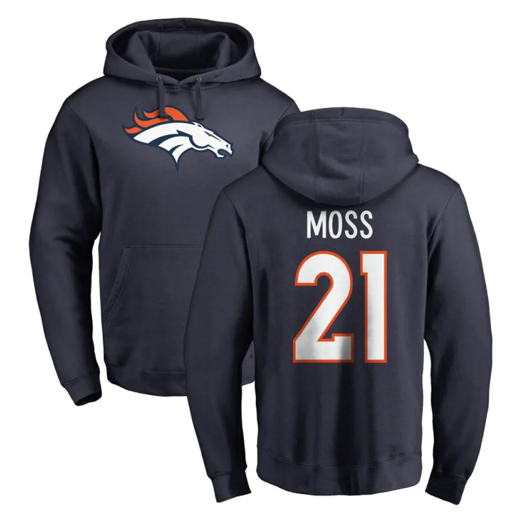 Tlead D.Broncos #21 Riley Moss Player Navy Pullover Hoodie Limited Stitched Jerseys