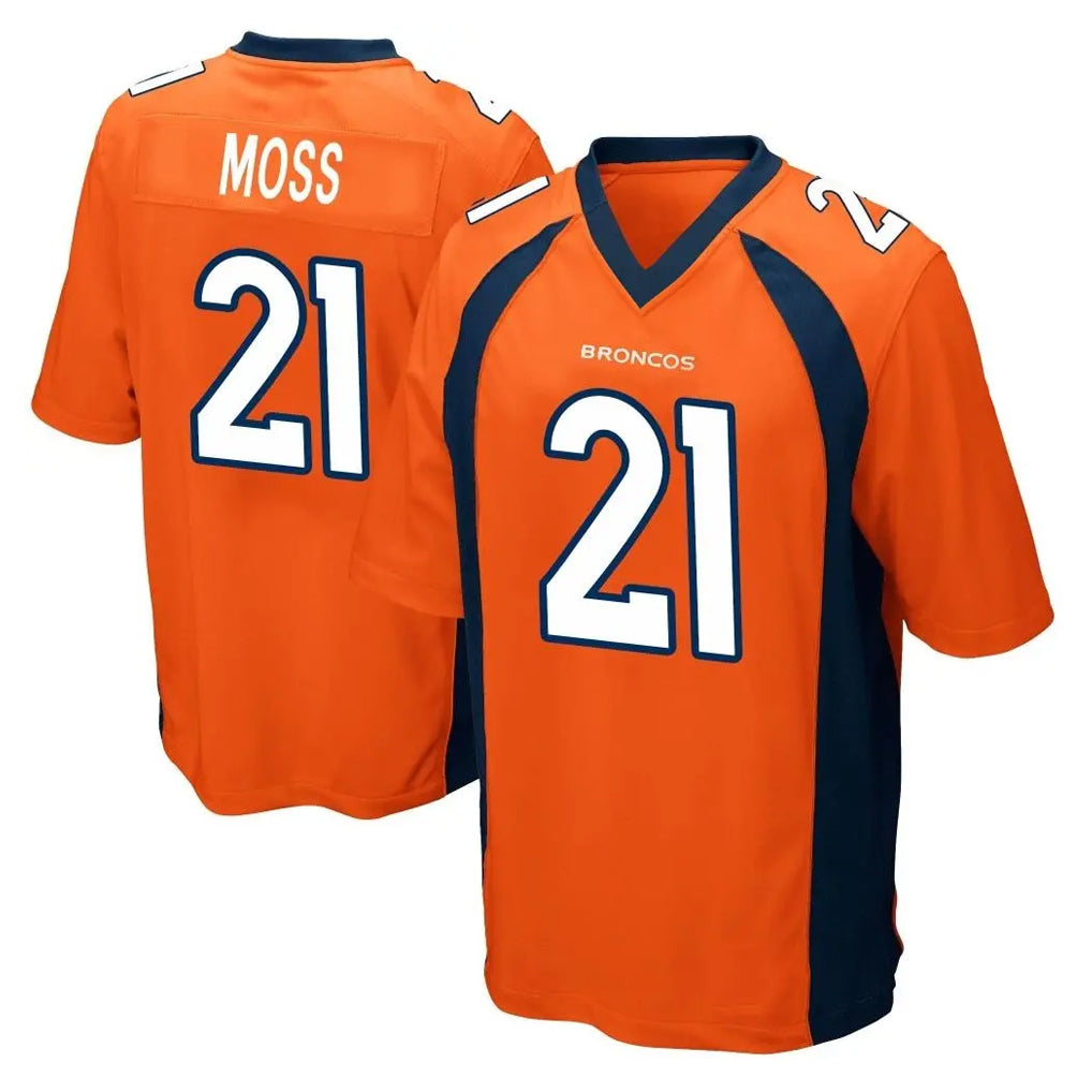 Tlead D.Broncos #21 Riley Moss Player Orange Color Home Game Stitched Jerseys