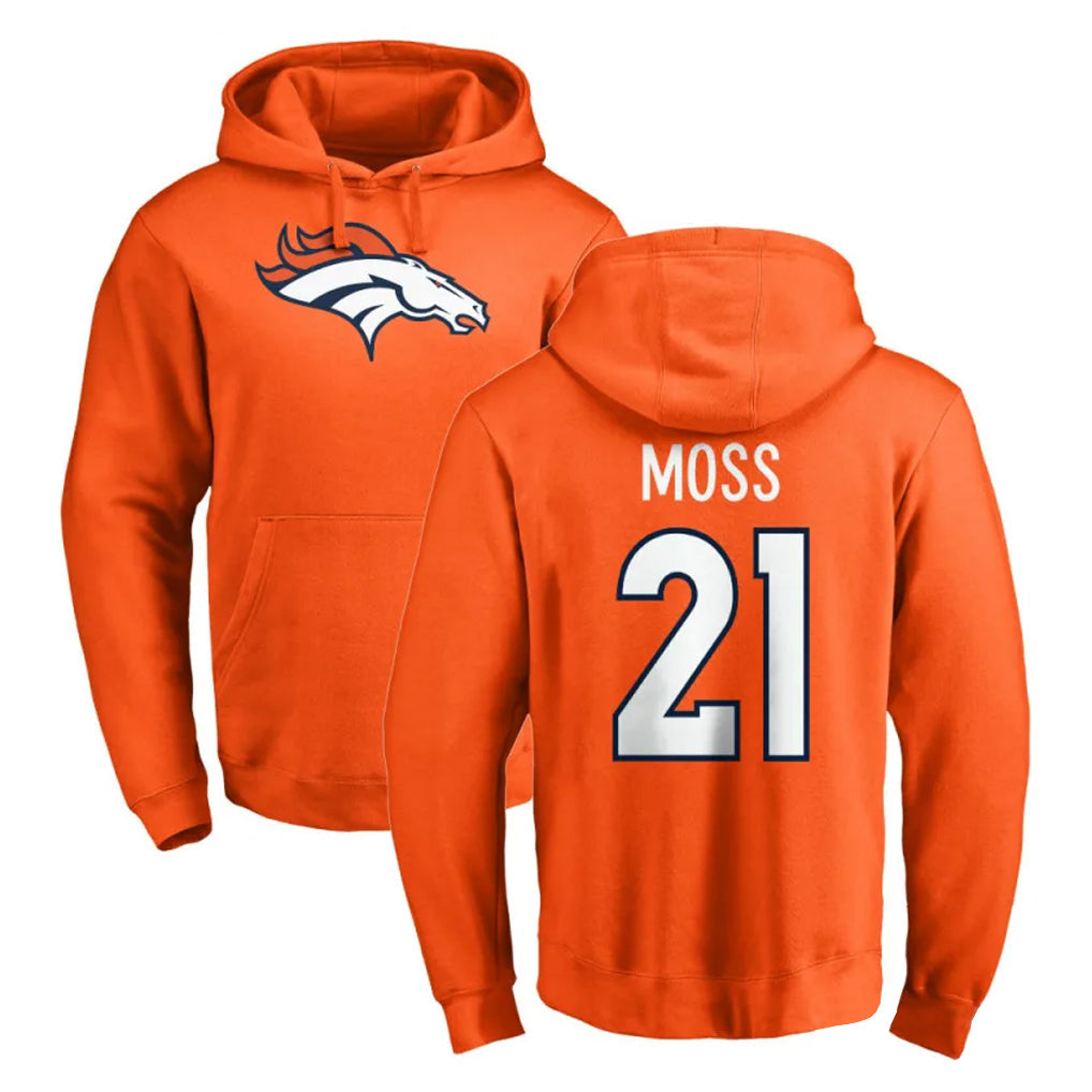 Tlead D.Broncos #21 Riley Moss Player Orange Pullover Hoodie Limited Stitched Jerseys