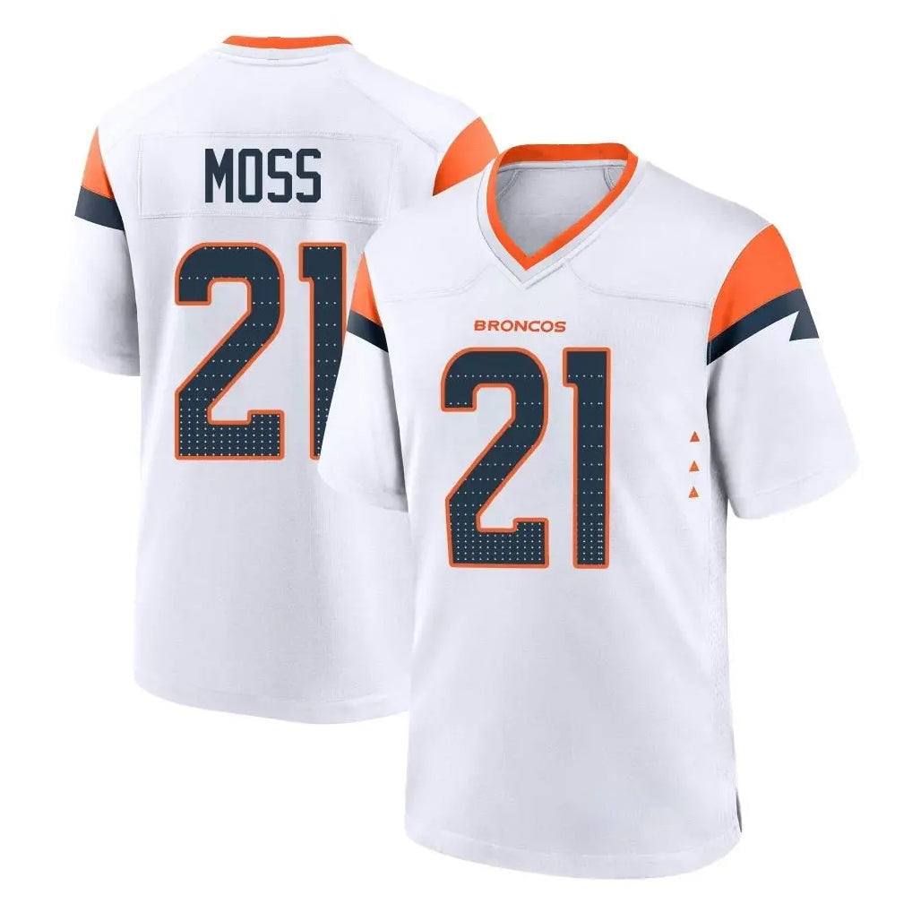 Tlead D.Broncos #21 Riley Moss Player White Home Game Stitched Jerseys