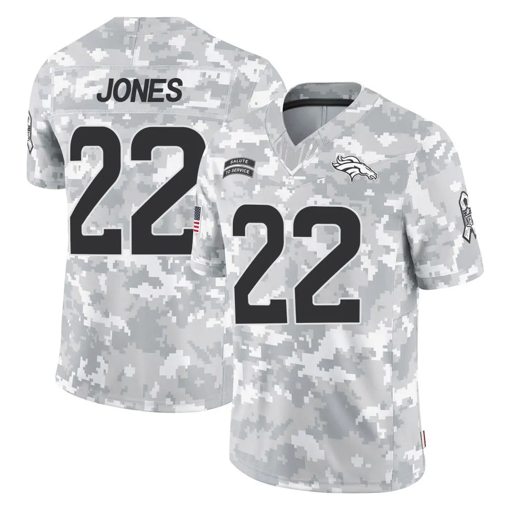 Tlead D.Broncos #22 Brandon Jones Player Arctic Camo Salute To Service Limited Stitched Jerseys