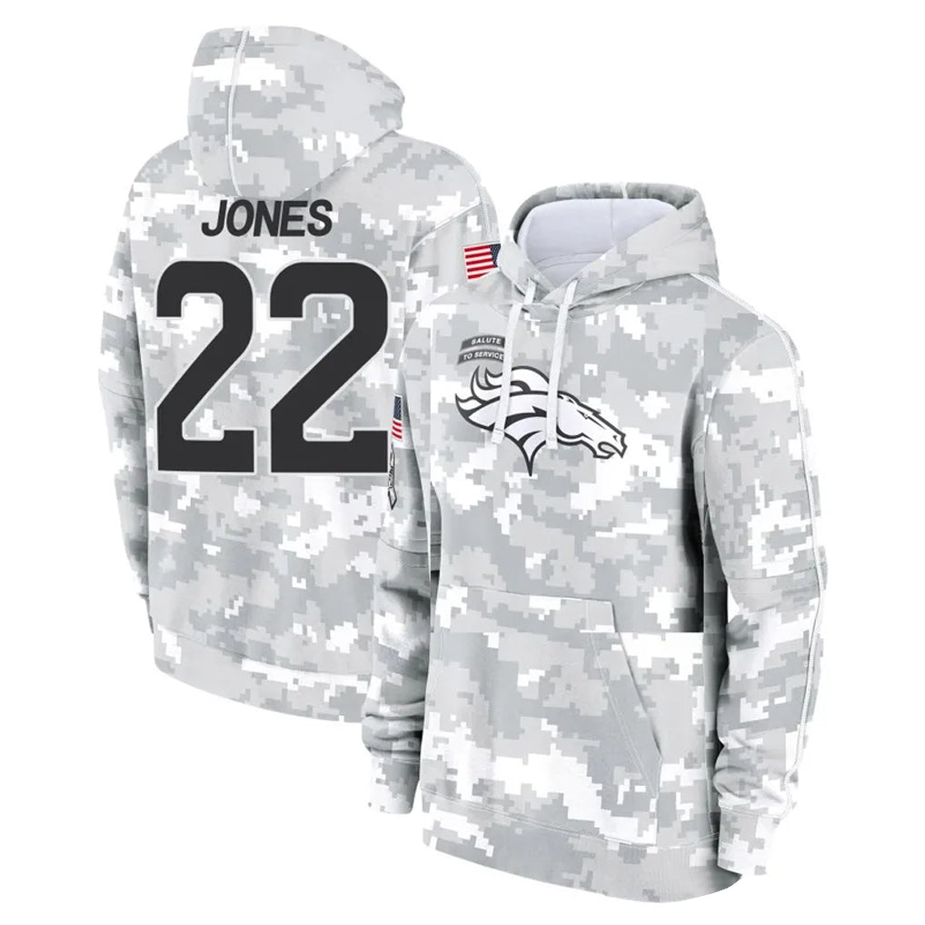 Tlead D.Broncos #22 Brandon Jones Player Arctic Camo Salute to Service Hoodies Limited Game Stitched Jerseys