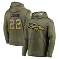 Tlead D.Broncos #22 Brandon Jones Player Olive Salute to Service Pullover Hoodies Home Game Stitched Jerseys