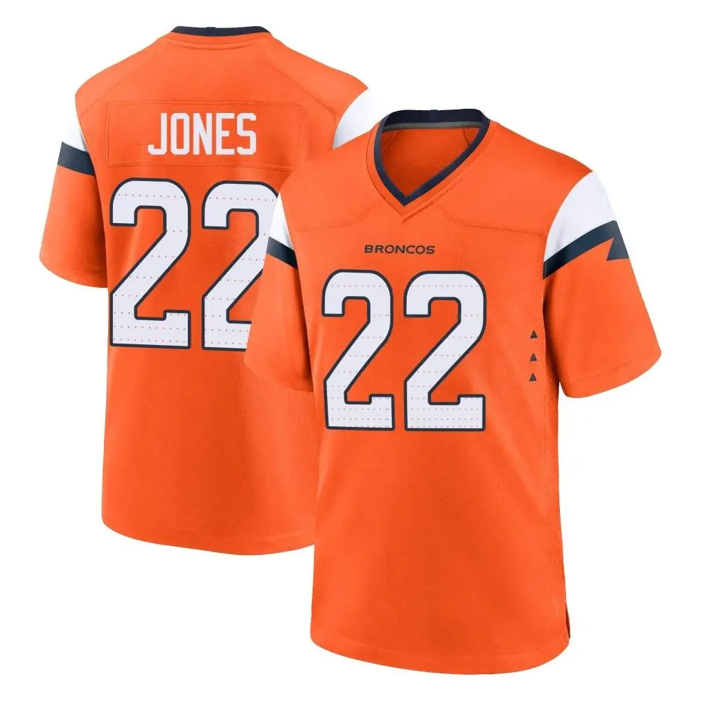 Tlead D.Broncos #22 Brandon Jones Player Orange Home Game Stitched Jerseys