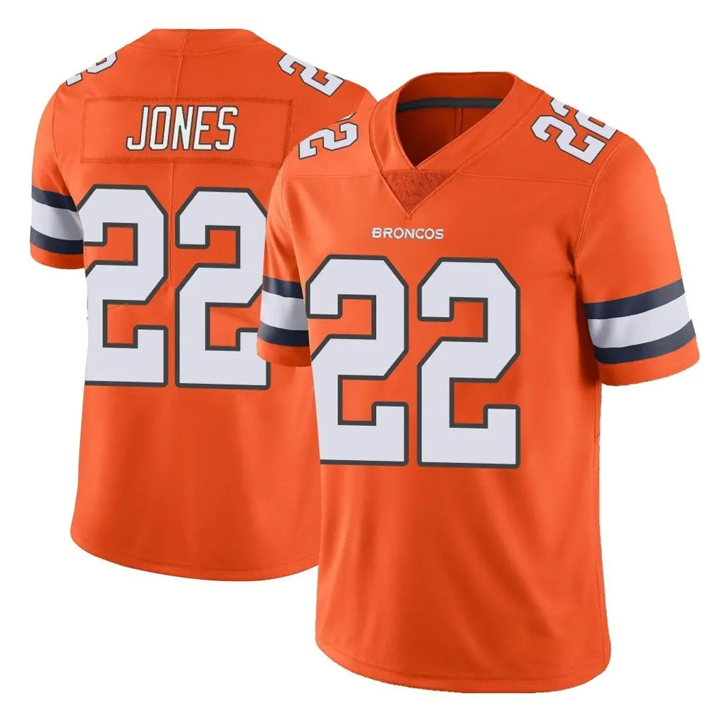 Tlead D.Broncos #22 Brandon Jones Player Orange Vapor Untouchable Limited Home Game Stitched Jerseys