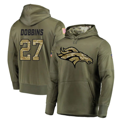 Tlead D.Broncos #27 J.K. Dobbins Player Olive Salute to Service Pullover Hoodies Home Game Stitched Jerseys
