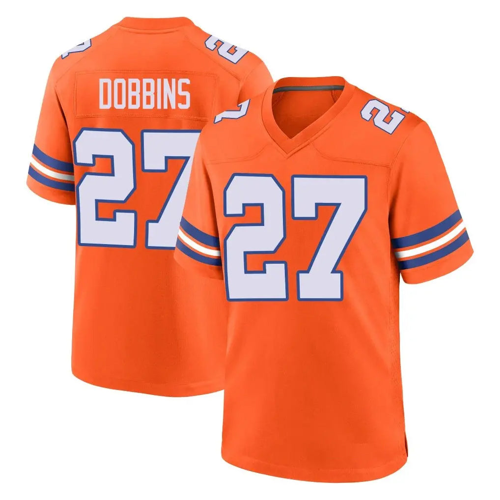 Tlead D.Broncos #27 J.K. Dobbins Player Orange Alternate Collection Throwback Game Stitched Jerseys