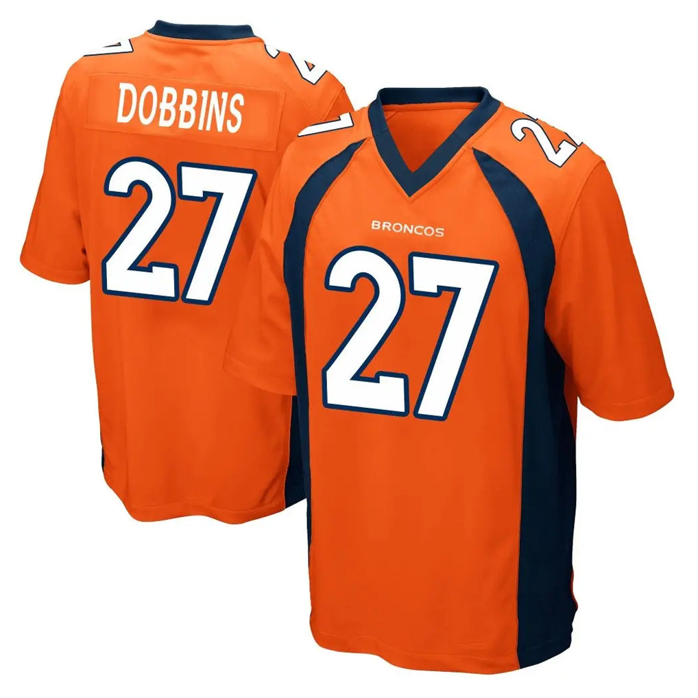 Tlead D.Broncos #27 J.K. Dobbins Player Orange Color Home Game Stitched Jerseys